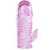 Розовая  гелевая насадка с клиторальным отростком - 13,5 см. - Toyfa Basic - в Якутске купить с доставкой