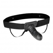 Чёрный полый страпон с вибрацией Unisex Vibrating Hollow Strap-On - 14 см. - Lux Fetish - купить с доставкой в Якутске