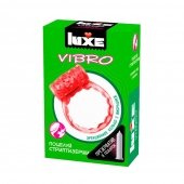 Розовое эрекционное виброкольцо Luxe VIBRO  Поцелуй стриптизёрши  + презерватив - Luxe - в Якутске купить с доставкой