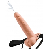 Телесный полый страпон с имитацией эякуляции 7.5  Hollow Squirting Strap-On with Balls Flesh - 21,6 см. - Pipedream - купить с доставкой в Якутске