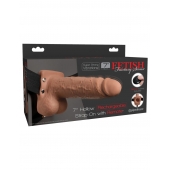 Кофейный перезаряжаемый вибрострапон 7  Hollow Rechargeable Strap-on with Balls - 20,3 см. - Pipedream - купить с доставкой в Якутске