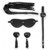 Эротический набор в черном цвете: маска, кляп, пэстисы, плётка - Notabu - купить с доставкой в Якутске