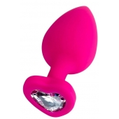 Розовая анальная втулка Diamond Heart с прозрачным кристаллом - 9,5 см. - ToyFa - купить с доставкой в Якутске