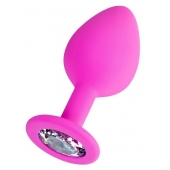 Розовая анальная втулка Brilliant с прозрачным кристаллом - 8 см. - ToyFa - купить с доставкой в Якутске