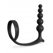 Черная анальная цепочка с эрекционным кольцом Ass-gasm Cockring Anal Beads - Pipedream - в Якутске купить с доставкой