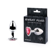 Серебристая анальная пробка с малиновым кристаллом-сердечком - 7 см. - Anal Jewelry Plug - купить с доставкой в Якутске