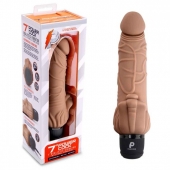 Кофейный вибратор-реалистик с клиторальными лепестками 7  Realistic Vibrator - 21,5 см. - PowerCocks