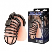 Черная металлическая клетка с замком Deluxe Chastity Cage - BlueLine - купить с доставкой в Якутске