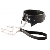 Черный ошейник-воротничок с металлическим поводком - Crazy Handmade - купить с доставкой в Якутске