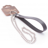 Серебристый металлический поводок с кожаной черной ручкой - 80 см. - Crazy Handmade - купить с доставкой в Якутске