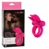 Розовое эрекционное виброкольцо Silicone Rechargeable Dual Butterfly Ring - California Exotic Novelties - в Якутске купить с доставкой