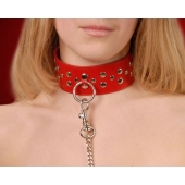 Красный кожаный ошейник с карабином и поводком - Sitabella - купить с доставкой в Якутске Красный кожаный ошейник с карабином и поводком - Sitabella - купить с доставкой в Якутске