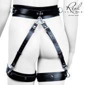 Черный кожаный пояс с гартерами - L-XL - Notabu - купить с доставкой в Якутске Черный кожаный пояс с гартерами - L-XL - Notabu - купить с доставкой в Якутске