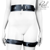 Черный кожаный пояс с гартерами - L-XL - Notabu - купить с доставкой в Якутске Черный кожаный пояс с гартерами - L-XL - Notabu - купить с доставкой в Якутске