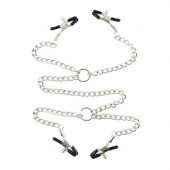 Серебристые зажимы для сосков и половых губ на тонкой цепочке - Notabu - купить с доставкой в Якутске Серебристые зажимы для сосков и половых губ на тонкой цепочке - Notabu - купить с доставкой в Якутске