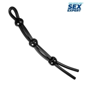 Черное силиконовое лассо с тремя шариками для утяжки - Sex Expert - в Якутске купить с доставкой