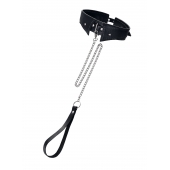 Черный кожаный ошейник-воротник с поводком - Pecado - купить с доставкой в Якутске