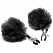 Зажимы для сосков с черным помпонами Pom Pom Nipple Clamps - XR Brands - купить с доставкой в Якутске