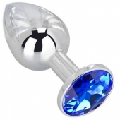 Анальное украшение BUTT PLUG  Small с синим кристаллом - 7 см. - Anal Jewelry Plug - купить с доставкой в Якутске