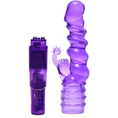 Фиолетовая виброракета с насадкой-кроликом Ribbed Rabbit Vibrator - 21,6 см. - XR Brands