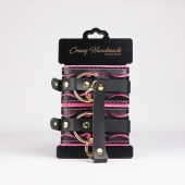 Черные кожаные оковы с розовой строчкой - Crazy Handmade - купить с доставкой в Якутске