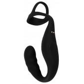 Черное эрекционное кольцо со стимуляцией промежности и анальной пробкой Cock Ring with RC Prostate Plug - Orion - в Якутске купить с доставкой