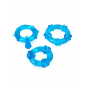 Набор из 3 синих эрекционных колец с различным рельефом - Erowoman-Eroman - в Якутске купить с доставкой