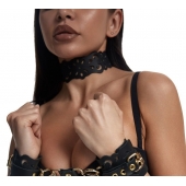 Черный ажурный чокер с золотистой фурнитурой - Crazy Handmade - купить с доставкой в Якутске