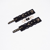 Черные кожаные наручники с узорами и золотистой фурнитурой - Crazy Handmade - купить с доставкой в Якутске