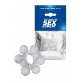 Прозрачное эластичное эрекционное кольцо с 6 шариками - Sex Expert - в Якутске купить с доставкой