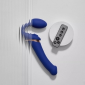 Синий безремневой страпон Multi Orgasm Bendable Strap-On size L с клиторальной стимуляцией - Strap-on-me - купить с доставкой в Якутске