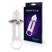 Эластичная насадка на пенис с подхватом мошонки и стимулирующими «ресничками» - Sextaz - в Якутске купить с доставкой