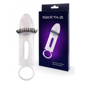 Закрытая насадка на пенис с подхватом мошонки и стимулирующими «ресничками» - Sextaz - в Якутске купить с доставкой