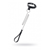 Черный узкий однослойный ошейник с серебристым поводком-цепочкой - Pecado - купить с доставкой в Якутске