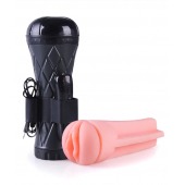 Телесный мастурбатор-вагина в черной колбе с вибрацией - Boys of Toys - в Якутске купить с доставкой