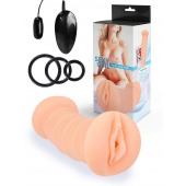 Телесный двусторонний мастурбатор с вибропулей и эрекционными кольцами в комплекте - Sexy Girl - в Якутске купить с доставкой