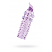 Гелевая фиолетовая насадка с шариками, шипами и усиком - 11 см. - Toyfa Basic - в Якутске купить с доставкой