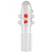 Гелевая прозрачная насадка с шариками и шипами - 14 см. - Toyfa Basic - в Якутске купить с доставкой