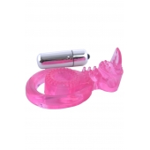 Розовая вибронасадка со стимулятор клитора   Язычок - Toyfa Basic - в Якутске купить с доставкой