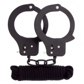 Чёрные наручники из листового металла в комплекте с веревкой BONDX METAL CUFFS LOVE ROPE SET - Dream Toys - купить с доставкой в Якутске