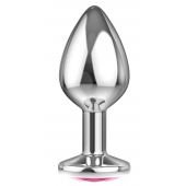 Большая серебристая анальная пробка Diamond Pink Sparkle Large с розовым кристаллом - 8 см. - Lola Games - купить с доставкой в Якутске