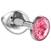 Большая серебристая анальная пробка Diamond Pink Sparkle Large с розовым кристаллом - 8 см. - Lola Games - купить с доставкой в Якутске