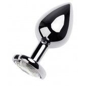 Серебристая анальная пробка с прозрачным кристаллом-сердцем - 8 см. - ToyFa - купить с доставкой в Якутске