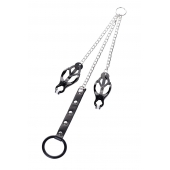 Черно-серебристые зажимы для сосков с кольцом для пениса TOYFA Metal - ToyFa - купить с доставкой в Якутске