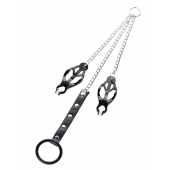 Черно-серебристые зажимы для сосков с кольцом для пениса TOYFA Metal - ToyFa - купить с доставкой в Якутске