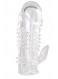 Прозрачная гелевая насадка с шипами и клиторальным отростком - 13 см. - Toyfa Basic - в Якутске купить с доставкой