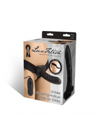 Чёрный полый страпон с вибрацией Unisex Vibrating Hollow Strap-On - 14 см. - Lux Fetish - купить с доставкой в Якутске