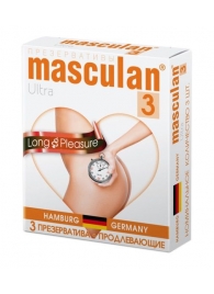 Розовые презервативы Masculan Ultra Long Pleasure с колечками, пупырышками и продлевающим эффектом - 3 шт. - Masculan - купить с доставкой в Якутске