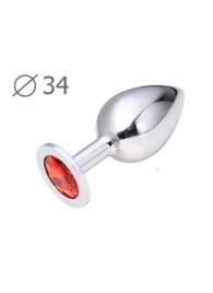 Коническая серебристая анальная втулка с красным кристаллом - 8,2 см. - Anal Jewelry Plug - купить с доставкой в Якутске