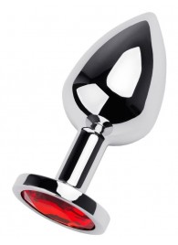 Серебристая коническая анальная пробка с красным кристаллом - 8 см. - ToyFa - купить с доставкой в Якутске